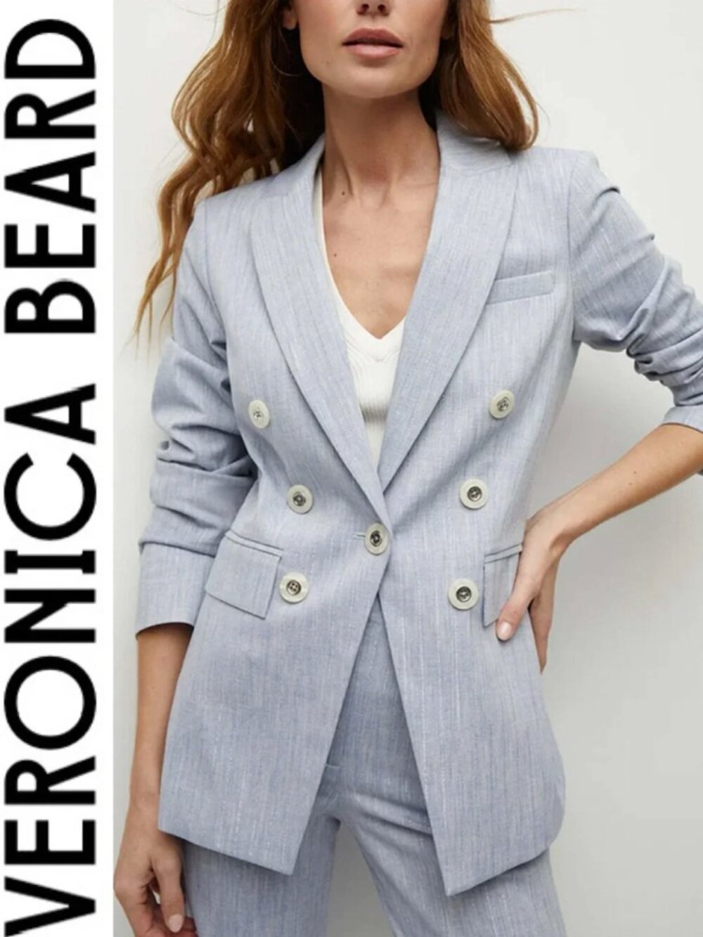 Veronica Beard Gaya Blazer Jacket Tailored Cotton Metallic Pinstripe Blue 14